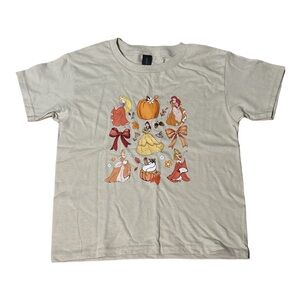 Beige Fall Themed T-Shirt Disney Princess Print T-Shirt